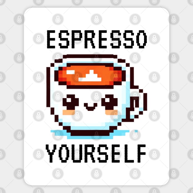 Pixel Coffee Cup Art - Espresso Yourself Design Sticker by Pixel Punkster